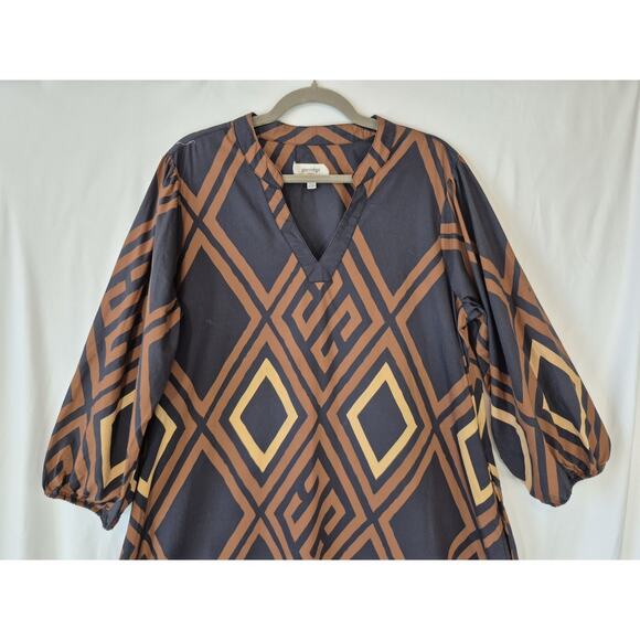 Anthropologie Porridge Womens Brown Black Geometric Mireil Midi Dress XL - Picture 3 of 7